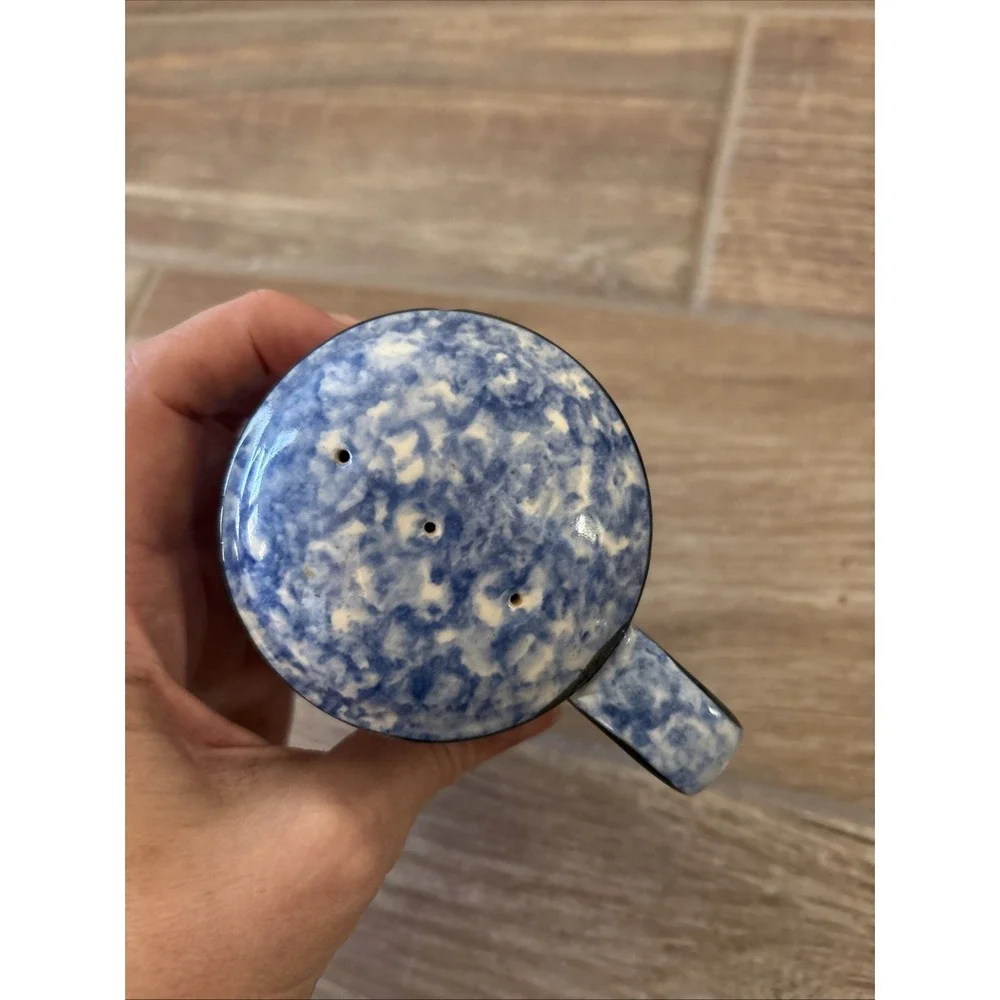 Stangl Blue Spongeware‎ Town And Country Ceramic Salt/ Pepper Shaker W/ Handle